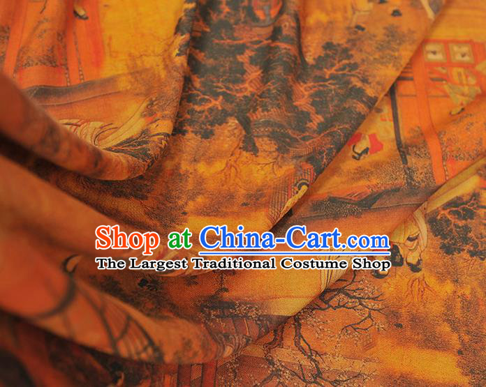 Chinese Classical Palace Lady Pattern Cloth Traditional Cheongsam Ginger Silk Fabric Gambiered Guangdong Gauze