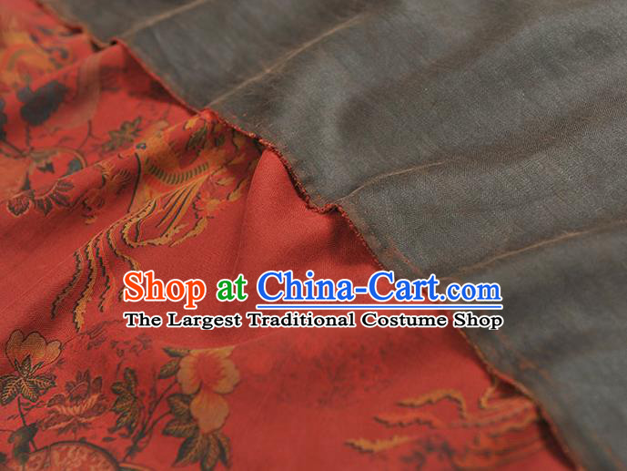 Chinese Traditional Cheongsam Silk Fabric Red Gambiered Guangdong Gauze Classical Phoenix Peony Pattern Cloth