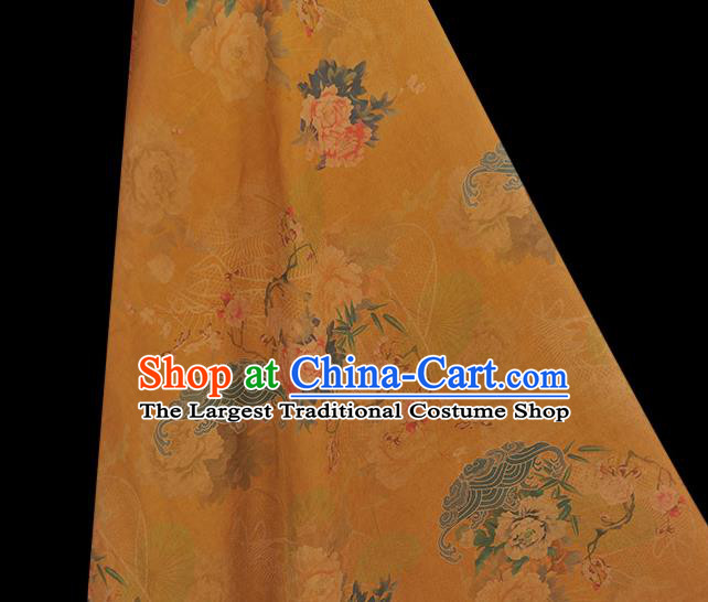 Chinese Traditional Cheongsam Silk Fabric Gambiered Guangdong Gauze Classical Peony Pattern Ginger Cloth