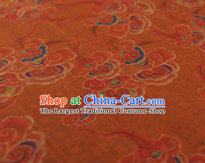 Chinese Traditional Jacquard Fabric Cheongsam Gambiered Guangdong Gauze Classical Clouds Pattern Orange Silk Cloth
