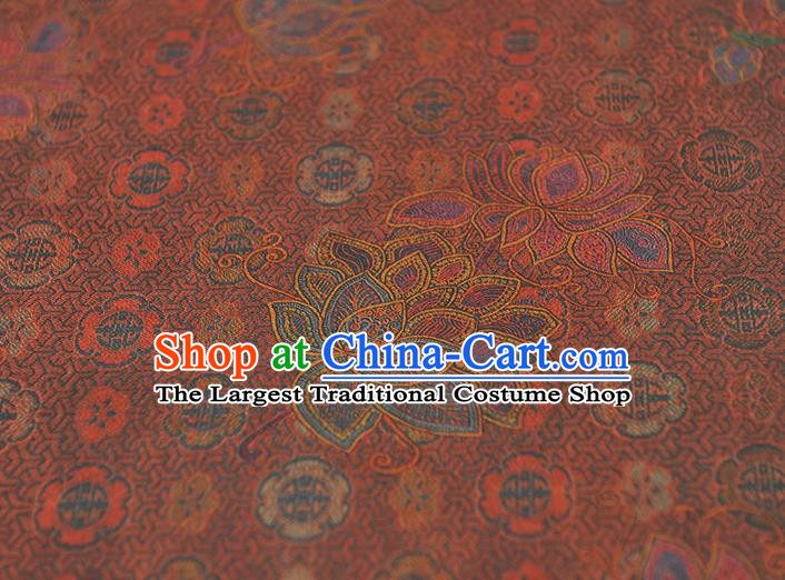 Chinese Classical Lotus Pattern Rust Red Silk Cloth Traditional Jacquard Fabric Cheongsam Gambiered Guangdong Gauze