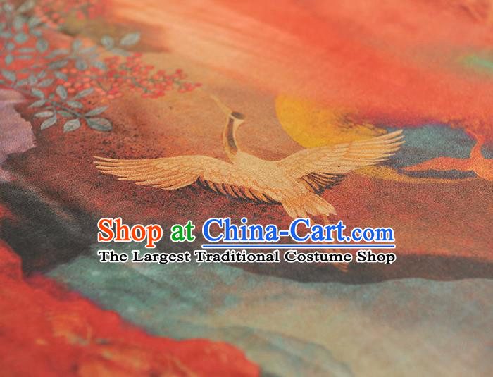 Chinese Cheongsam Gambiered Guangdong Gauze Classical Cranes Pattern Silk Material Traditional Fabric
