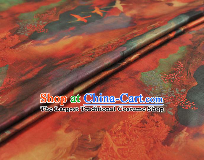 Chinese Cheongsam Gambiered Guangdong Gauze Classical Cranes Pattern Silk Material Traditional Fabric