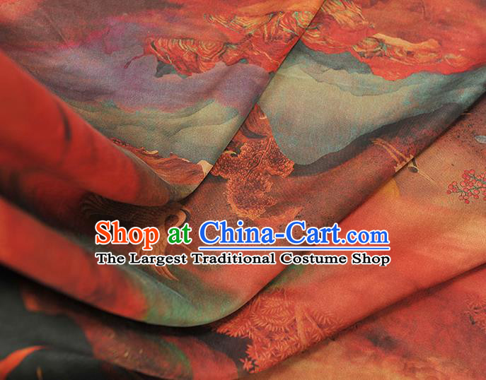 Chinese Cheongsam Gambiered Guangdong Gauze Classical Cranes Pattern Silk Material Traditional Fabric