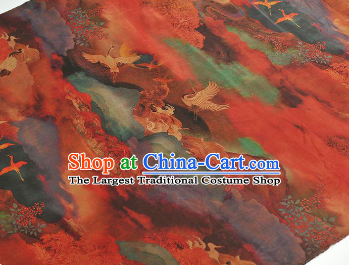 Chinese Cheongsam Gambiered Guangdong Gauze Classical Cranes Pattern Silk Material Traditional Fabric