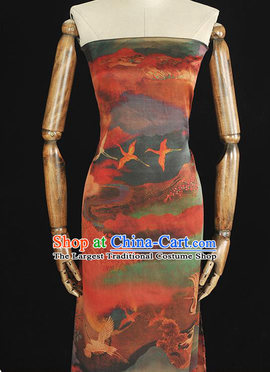 Chinese Cheongsam Gambiered Guangdong Gauze Classical Cranes Pattern Silk Material Traditional Fabric