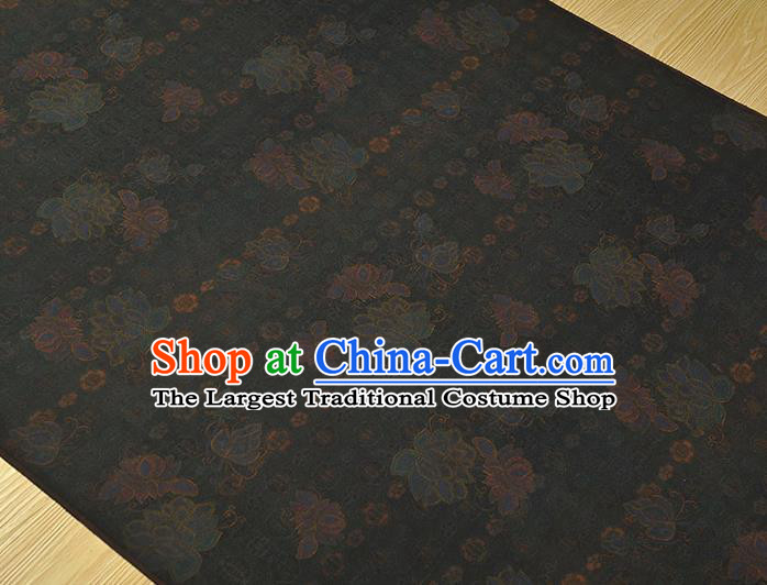 Chinese Cheongsam Gambiered Guangdong Gauze Classical Lotus Pattern Navy Silk Cloth Traditional Jacquard Fabric