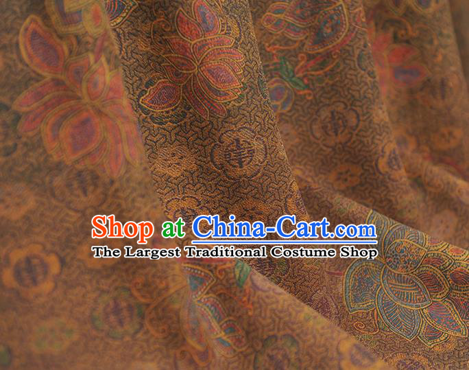 Chinese Traditional Jacquard Fabric Cheongsam Gambiered Guangdong Gauze Classical Lotus Pattern Ginger Silk Cloth