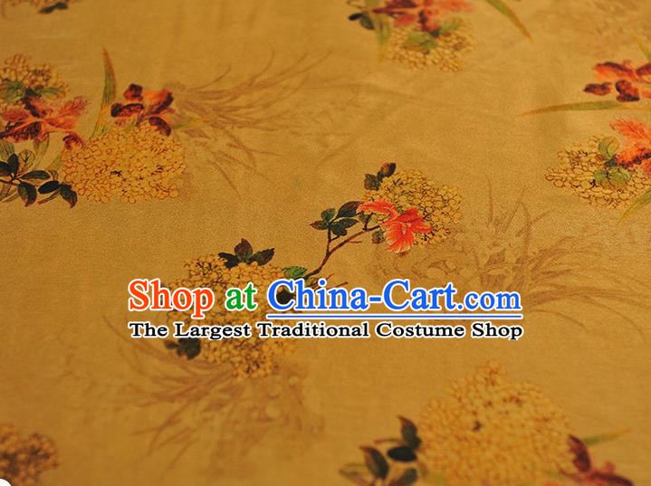 Chinese Traditional Yellow Silk Fabric Cheongsam Gambiered Guangdong Gauze Classical Osmanthus Pattern Silk Material