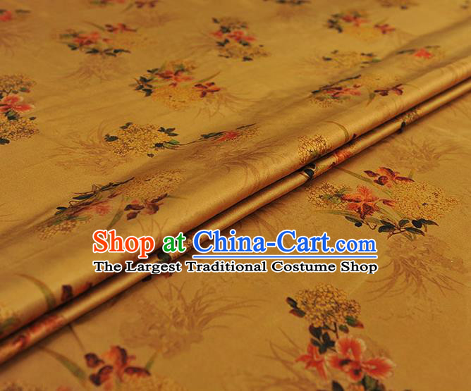 Chinese Traditional Yellow Silk Fabric Cheongsam Gambiered Guangdong Gauze Classical Osmanthus Pattern Silk Material
