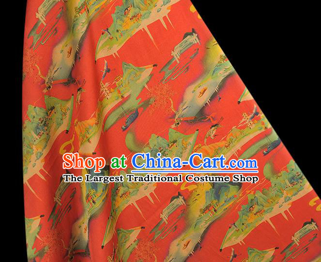 Chinese Classical Heavenly Palace Pattern Silk Material Cheongsam Gambiered Guangdong Gauze Traditional Red Satin Fabric