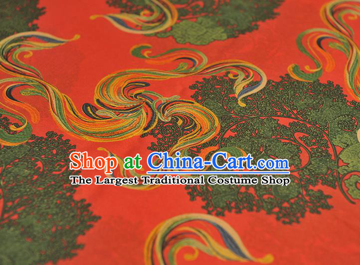 Chinese Cheongsam Red Gambiered Guangdong Gauze Traditional Satin Fabric Classical Pattern Silk Material