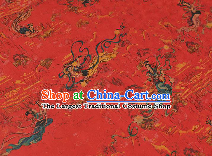 Chinese Classical Flying Goddess Pattern Silk Material Cheongsam Traditional Silk Fabric Red Gambiered Guangdong Gauze