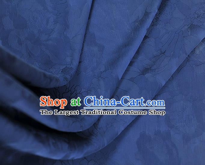 Chinese Cheongsam Classical Peony Pattern Satin Material Traditional Jacquard Silk Fabric Royalblue Gambiered Guangdong Gauze