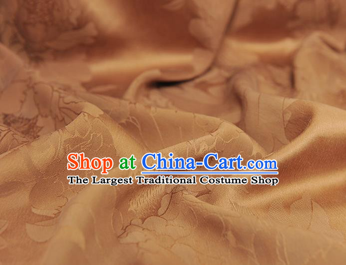 Chinese Classical Peony Pattern Satin Material Traditional Jacquard Silk Fabric Cheongsam Brown Gambiered Guangdong Gauze