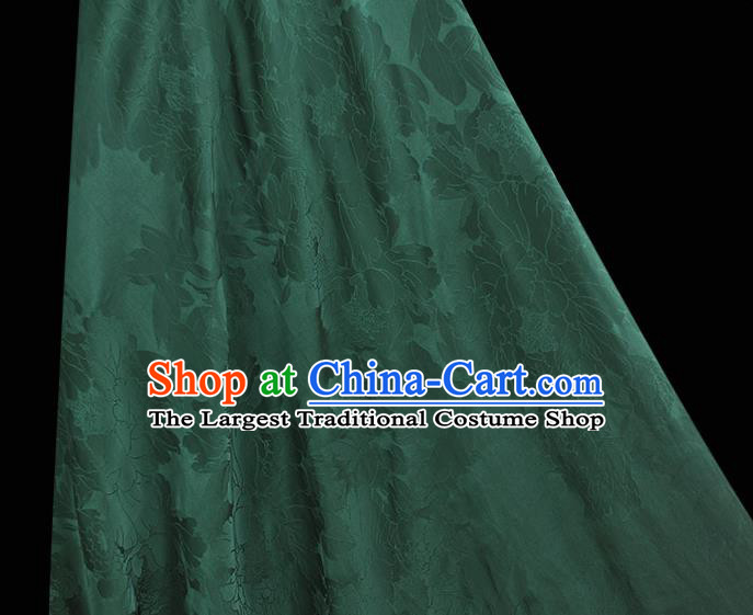 Chinese Deep Green Gambiered Guangdong Gauze Traditional Classical Peony Pattern Satin Material Cheongsam Jacquard Silk Fabric