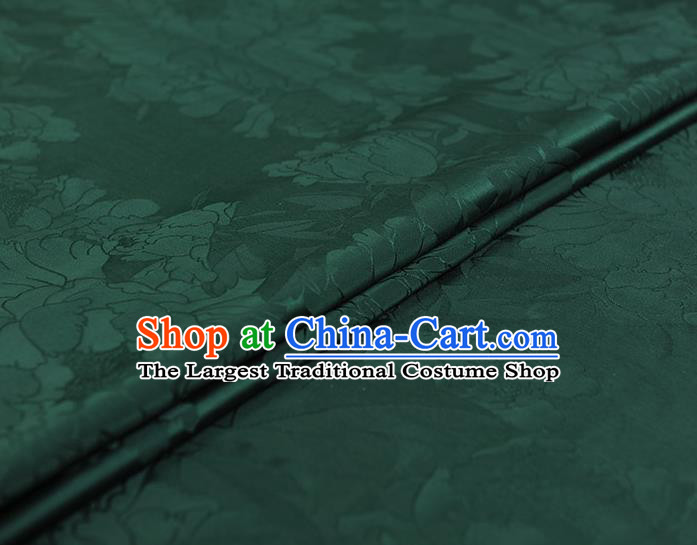 Chinese Deep Green Gambiered Guangdong Gauze Traditional Classical Peony Pattern Satin Material Cheongsam Jacquard Silk Fabric
