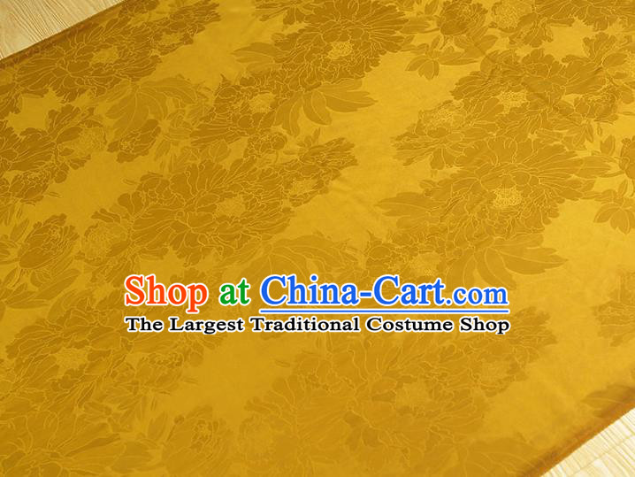 Traditional Yellow Gambiered Guangdong Gauze Chinese Cheongsam Jacquard Silk Fabric Classical Peony Pattern Satin Material