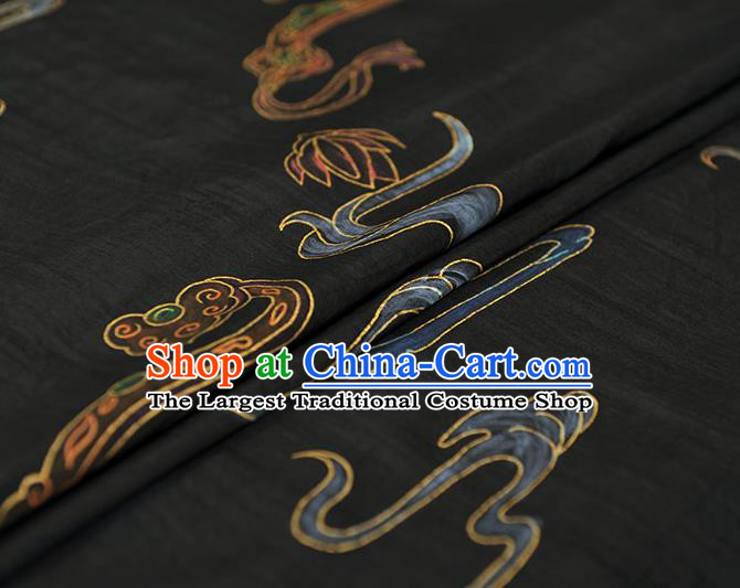 Chinese Cheongsam Black Gambiered Guangdong Gauze Classical Craquelure Pattern Silk Material Traditional Hand Painting Fabric
