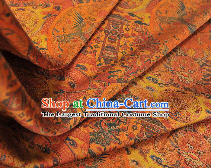 Chinese Cheongsam Silk Cloth Traditional Jacquard Satin Fabric Classical Dragon Phoenix Pattern Ginger Gambiered Guangdong Gauze