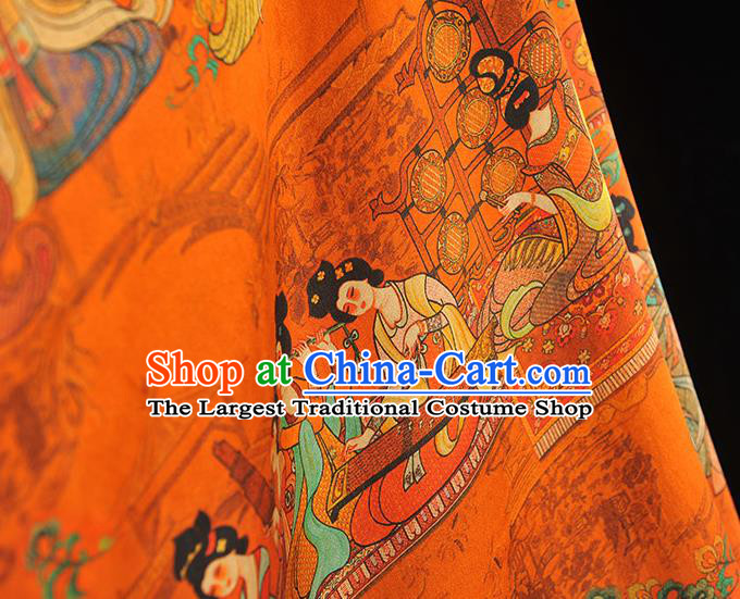 Traditional Silk Material Chinese Cheongsam Classical Musician Beauty Pattern Silk Fabric Orange Gambiered Guangdong Gauze