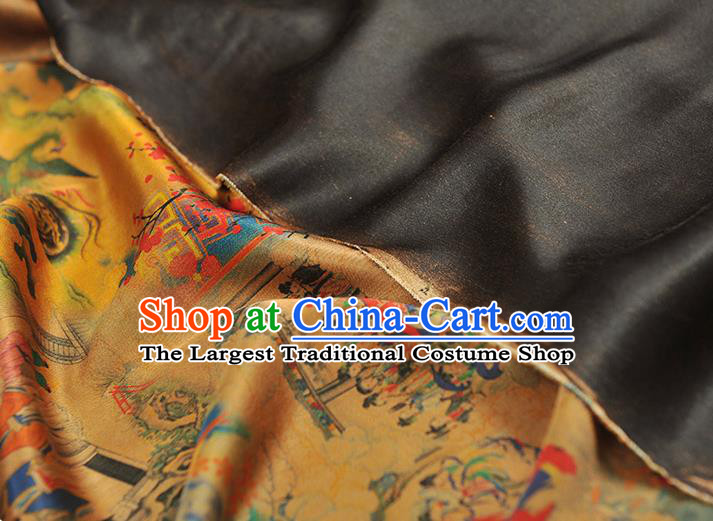 Traditional Gambiered Guangdong Gauze Chinese Cheongsam Classical Goddess Pattern Silk Fabric Yellow Jacquard Material