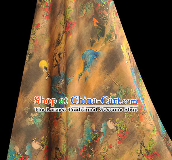 Chinese Classical Landscape Pattern Silk Fabric Traditional Cheongsam Brown Gambiered Guangdong Gauze Jacquard Material