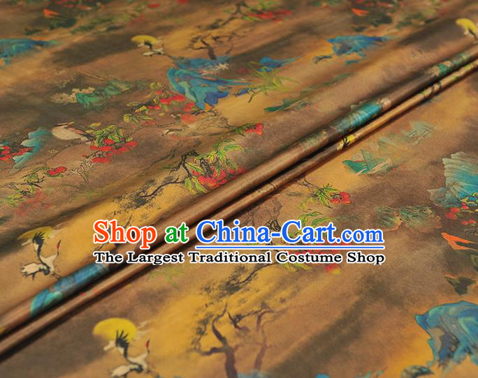 Chinese Classical Landscape Pattern Silk Fabric Traditional Cheongsam Brown Gambiered Guangdong Gauze Jacquard Material