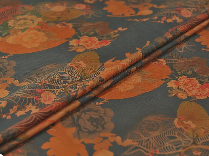 Chinese Blue Silk Fabric Traditional Classical Peony Pattern Cloth Cheongsam Gambiered Guangdong Gauze