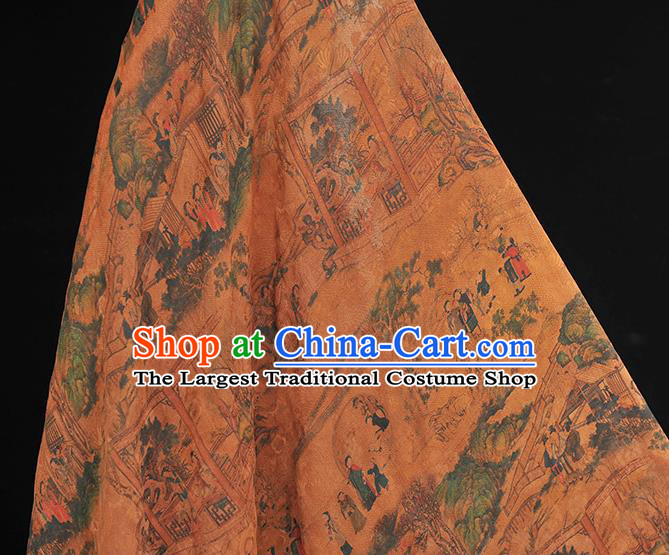 Chinese Classical Beauty Pattern Silk Fabric Traditional Cloth Material Cheongsam Brownish Red Gambiered Guangdong Gauze