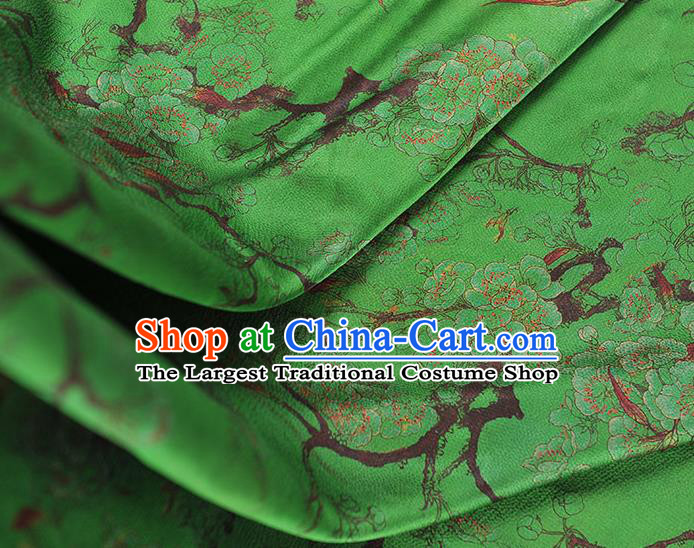 Chinese Classical Plum Blossom Pattern Silk Fabric Cheongsam Gambiered Guangdong Gauze Traditional Green Cloth Material