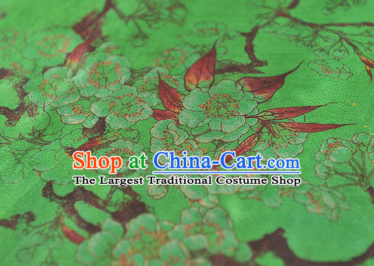 Chinese Classical Plum Blossom Pattern Silk Fabric Cheongsam Gambiered Guangdong Gauze Traditional Green Cloth Material