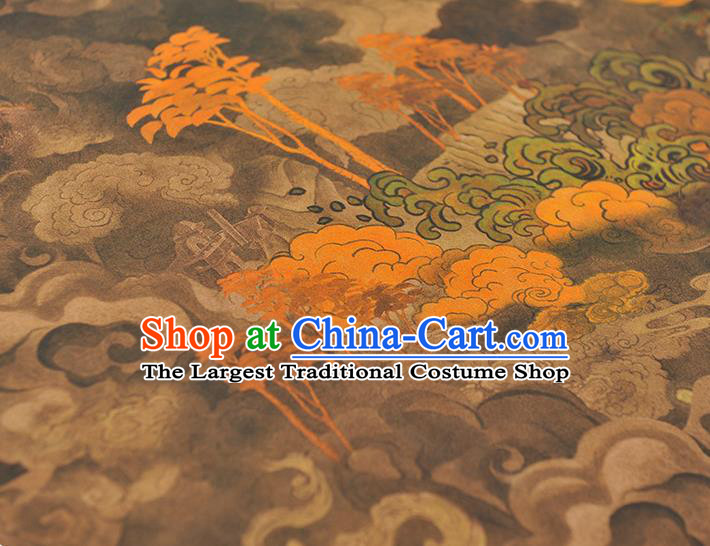 Chinese Classical Floating Clouds Pattern Gambiered Guangdong Gauze Traditional Jacquard Brown Satin Fabric Cheongsam Silk Cloth