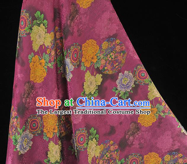 Chinese Classical Peony Pattern Purple Silk Fabric Cheongsam Gambiered Guangdong Gauze Material Traditional Jacquard Silk Cloth