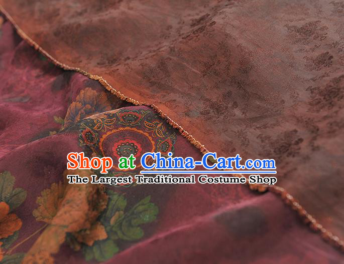 Chinese Cheongsam Gambiered Guangdong Gauze Material Traditional Jacquard Silk Cloth Classical Peony Pattern Wine Red Silk Fabric