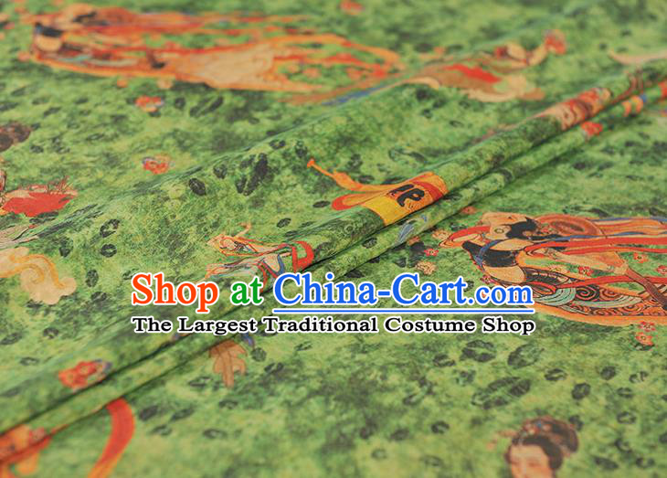 Chinese Traditional Silk Cloth Classical Goddess Pattern Silk Fabric Cheongsam Green Gambiered Guangdong Gauze Material