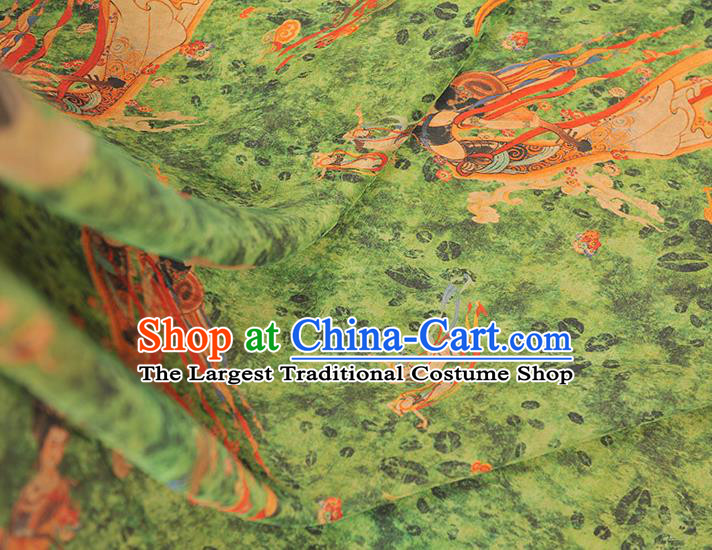 Chinese Traditional Silk Cloth Classical Goddess Pattern Silk Fabric Cheongsam Green Gambiered Guangdong Gauze Material