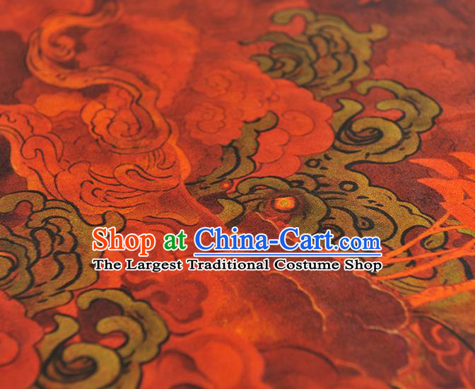 Chinese Traditional Jacquard Red Satin Fabric Cheongsam Silk Cloth Classical Floating Clouds Pattern Gambiered Guangdong Gauze