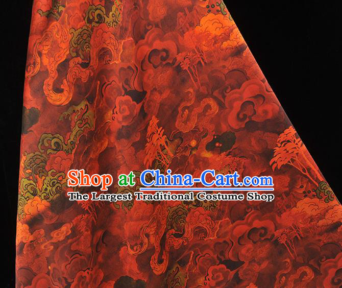 Chinese Traditional Jacquard Red Satin Fabric Cheongsam Silk Cloth Classical Floating Clouds Pattern Gambiered Guangdong Gauze