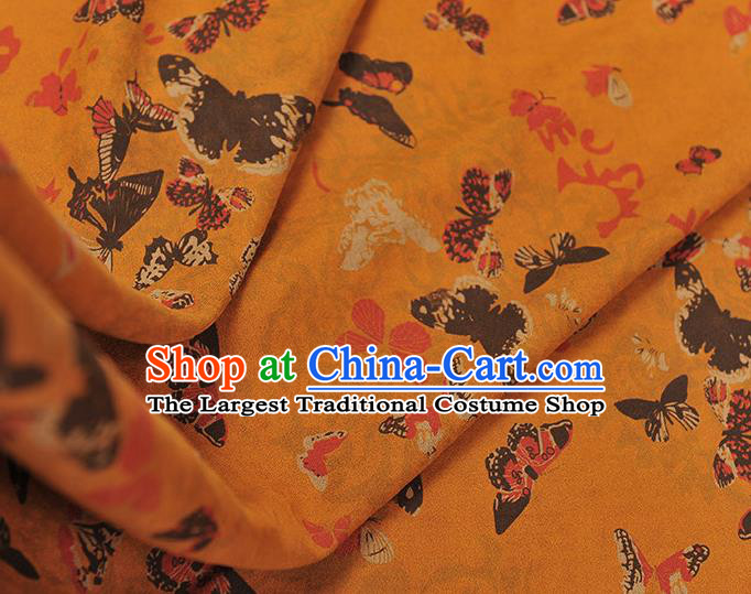 Chinese Cheongsam Gambiered Guangdong Gauze Traditional Butterfly Pattern Ginger Silk Fabric