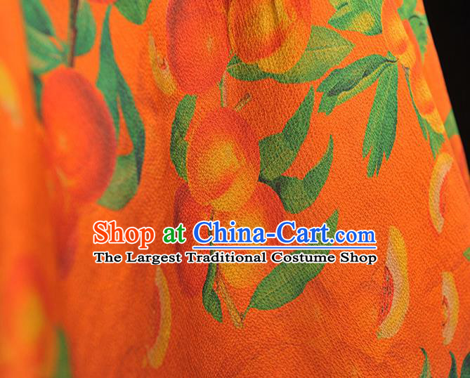 Traditional Silk Material Orange Gambiered Guangdong Gauze Chinese Cheongsam Classical Peach Pattern Silk Fabric