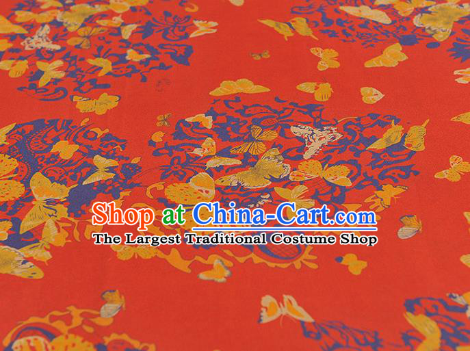 Chinese Red Gambiered Guangdong Gauze Traditional Butterfly Pattern Silk Fabric Cheongsam Material