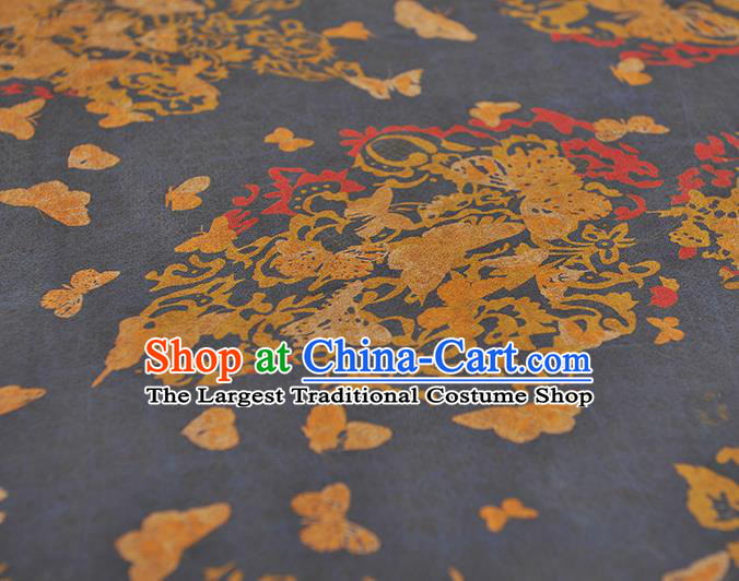 Chinese Traditional Butterfly Pattern Silk Fabric Cheongsam Material Navy Gambiered Guangdong Gauze