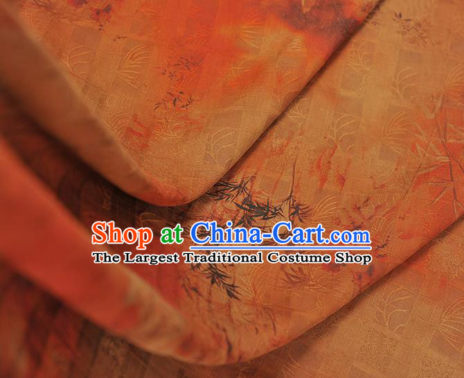 Chinese Orange Gambiered Guangdong Gauze Cheongsam Material Traditional Bamboo Pattern Silk Fabric
