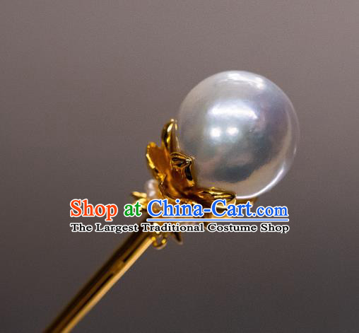 China Ming Dynasty Princess Pearls Hairpin Traditional Noble Lady Hair Accessories Ancient Hanfu Gilding Hair Jewelry