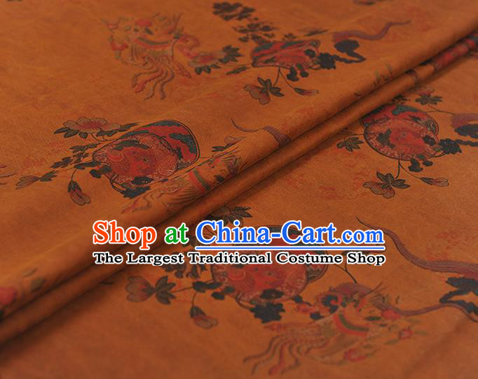 Chinese Traditional Phoenix Pattern Silk Fabric Classical Cheongsam Material Ginger Gambiered Guangdong Gauze