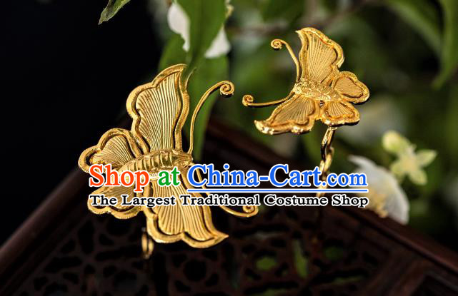 China Ming Dynasty Gilding Butterfly Hairpin Traditional Noble Women Hair Accessories Ancient Hanfu Hair Stick