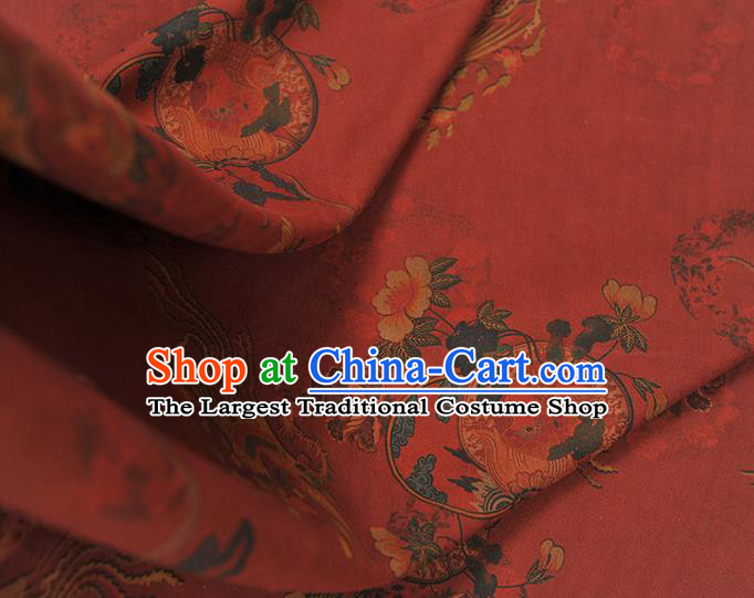 Chinese Classical Cheongsam Material Red Gambiered Guangdong Gauze Traditional Phoenix Pattern Silk Fabric