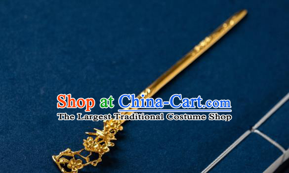 China Ming Dynasty Gilding Plum Blossom Hairpin Traditional Noble Lady Hair Accessories Ancient Hanfu Hair Jewelry