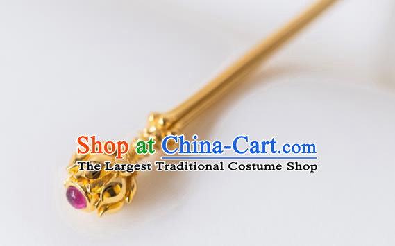 China Ancient Hanfu Hair Jewelry Ming Dynasty Gilding Lotus Hairpin Traditional Noble Lady Hair Accessories